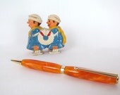 Writing Pen Handcrafted in Orange Acrylic Antique Toy Sailors Office and Home Professional Woodturning