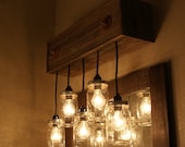 Mason Jar Chandelier Wall Mount - Mason Jar lighting - Upcycled Wood - Mason jar pendant fixture - Bornagainwoodworks
