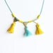 Brass triangles and tassels necklace /// Citron and Turquoise /// LAST ONE