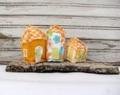 home decor,handmade houses,orange, decoration,small gift, needle felted, handmade houses,spring