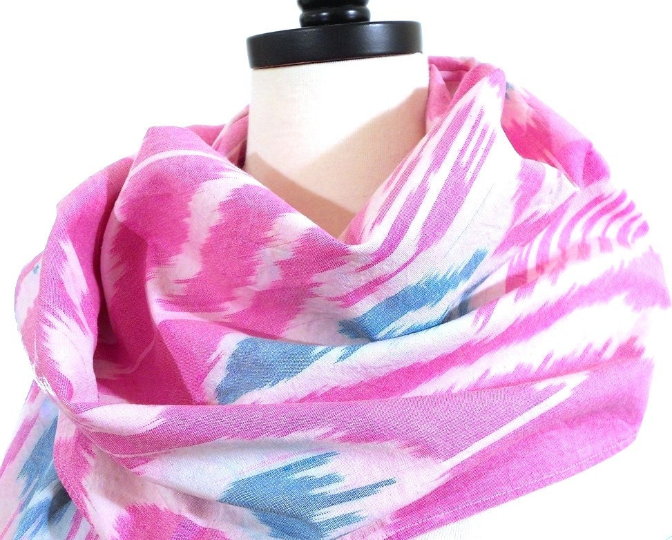 Ikat Scarf, Cotton Silk Ikat, Pink Scarf, Hand-dyed Scarf