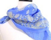 Blue Neck Scarf, Sky Blue Scarf, Kerchief, Small Scarf, Indian Scarf, Chiffon Sari Scarf