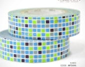 Blue Green Tone Grid Pixel 15mm x 15m Japanese Kamoi Masking Tape