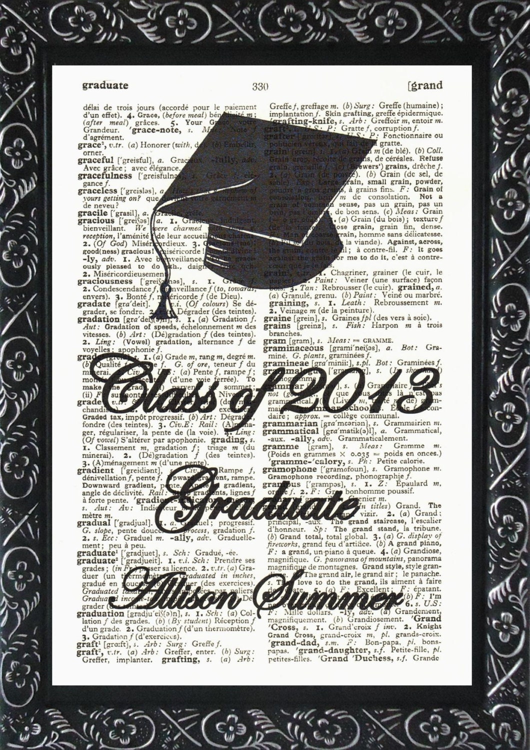 Graduate print personalized graduate gift your text on this print school art on the dictionary graduate page for your wall (584)
