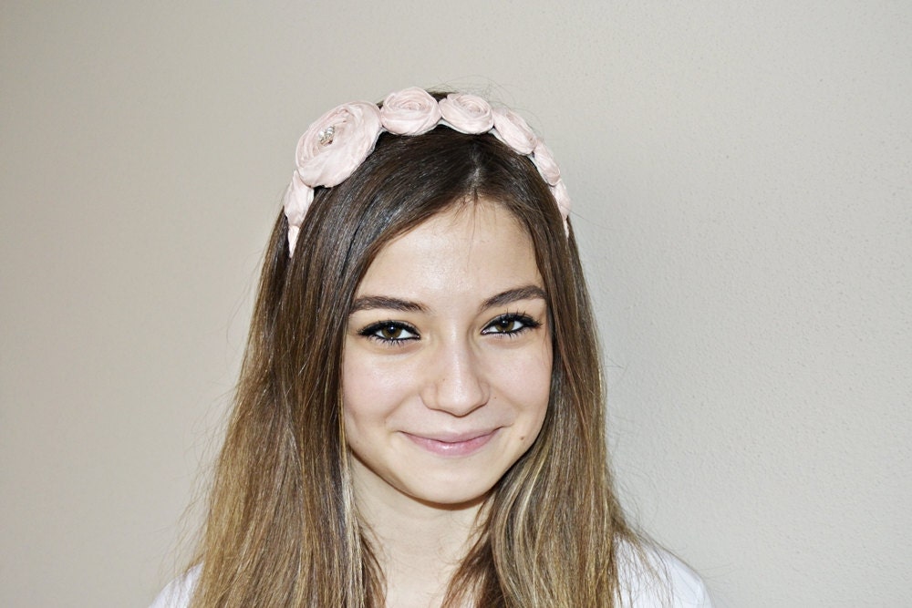 Pale Pink Fabric Roses Bridal Hair Band