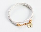 Beach Wedding Jewelry - White Leather Wrap Bracelet, Brass Conch Shell Charm, Beach Bracelet, Hand Stamped Jewelry