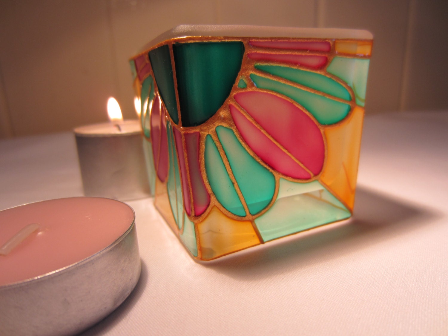 Hand Painted Glass Candle Holder