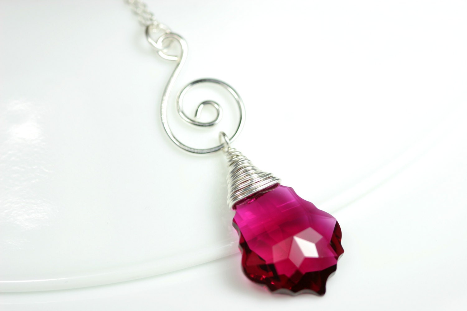 Ruby Necklace Red Swarovski Necklace Wire Wrapped Jewelry Handmade Sterling Silver Jewelry Handmade Swarovski Crystal Jewelry