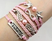 Silvery Believe Wings And Infinity Karma Bracelet Lover Birds Bracelet Friendship Charm Bracelet Best Choose Gift Adjustable-N1466