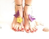 Barefoot sandal, Butterfly Barefoot Sandal, Purple, Genuine leather butterfly, Nude shoes, chamois leather, Anklet, Natural anklet
