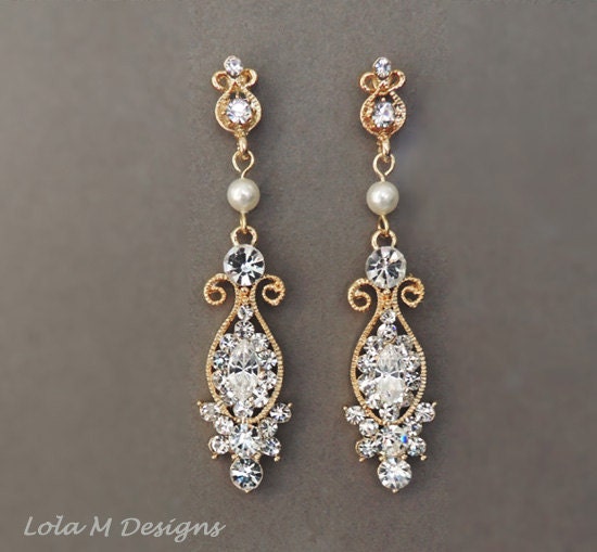Gold Bridal Earrings, wedding jewelry, rhinestone chandelier earrings, crystal dangler earrings, wedding accessory, gold crystal jewelry