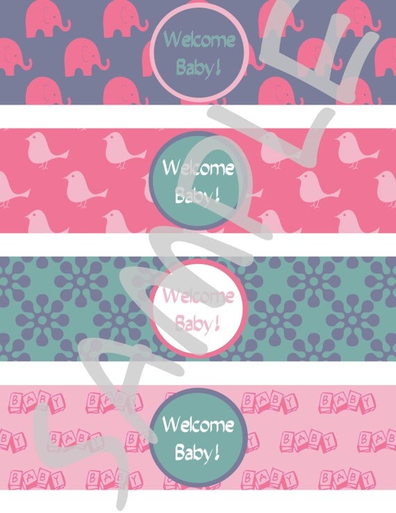 Welcome Baby Girl Water Bottle Labels for Baby Shower or Favor Il_570xn