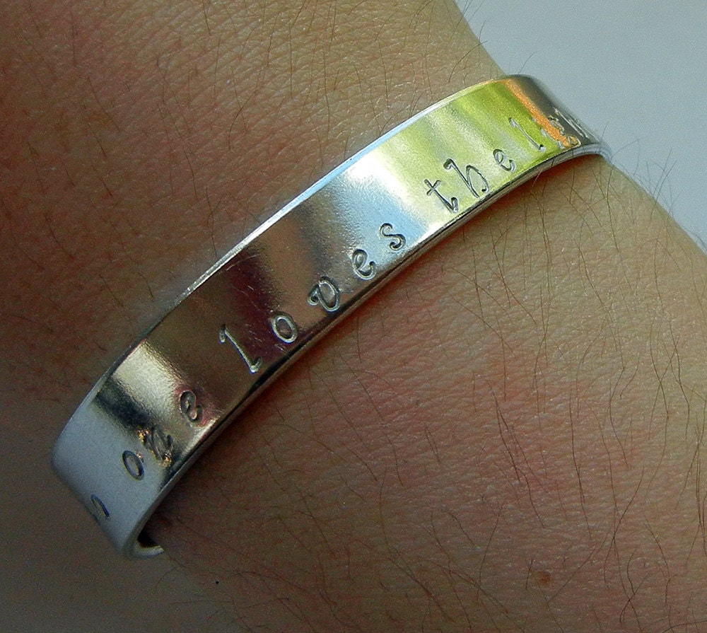 No one loves the light like a blind man Les Miserables quote hand stamped bracelet