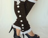 Brown leg warmers slouchy open button down lace leg warmers knit lace leg warmers boot socks women's accessory birthday gifts