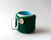 Large Crochet Coffee Mug Cozy in Green - READY TO SHIP -