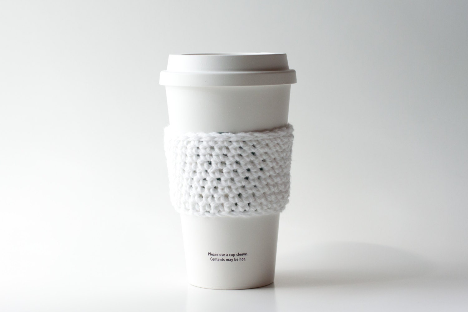 Crochet Coffee Cup Sleeve in White - READY TO SHIP -