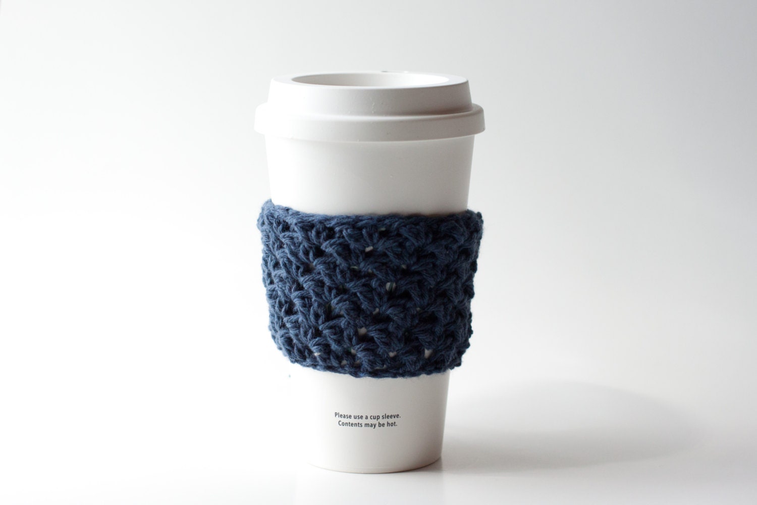Crochet Coffee Cup Sleeve in Navy - READY TO SHIP -