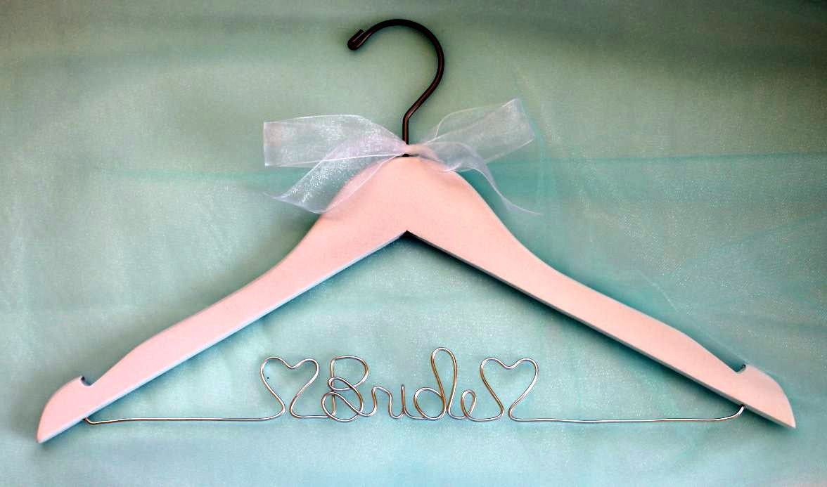 SALE - 6.50 - Personalized WHITE Finish Wood Wedding Dress Hanger ANY Name, Wedding Date, Mrs. Your Name, Bride, I Do and More