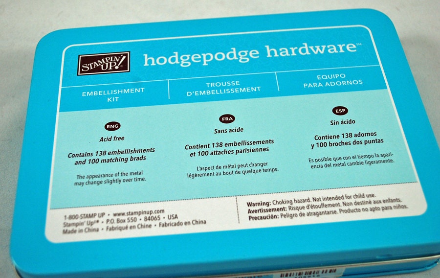 Stampin Up Hardware  Hodgepodge Hardware by Stampin' Up - Full Tin Stampin Up Hardware Embellishment Kit - Scrapbooking, Collage, Crafts