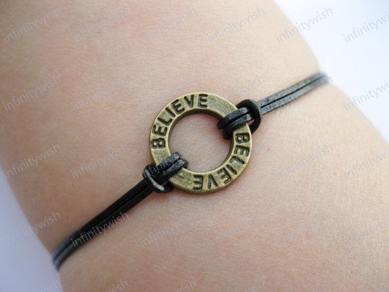 Bracelet-Believe bracelet,infinity bracelet,real leather bracelet-Z703