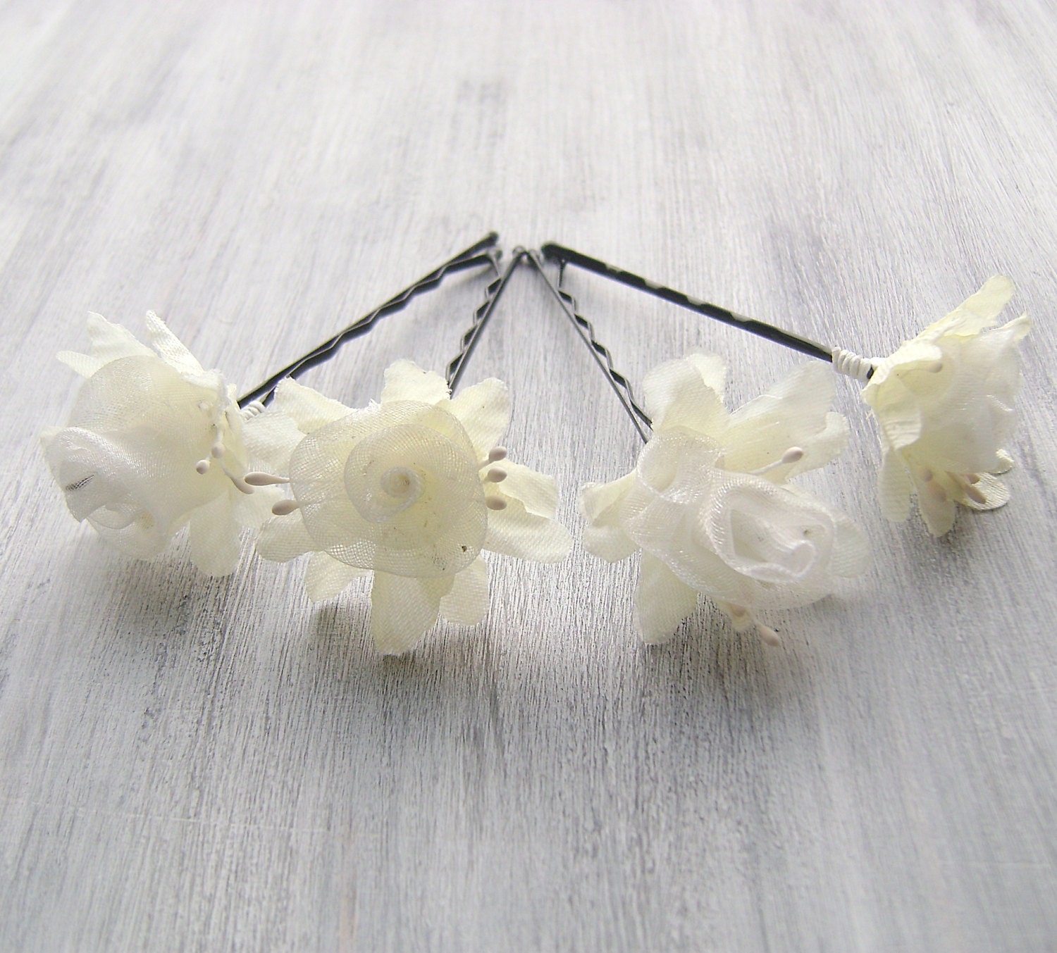 Ivory Flowers Bobby Pins.Bridal Hair Pins, Woodland, Bridal Hair Clip, Flower Clips, Wedding Hair Accessory, set of 4