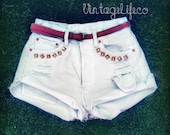 White High Waisted Levis Shorts Light Distressed With Gold Studs Size 25 and 26