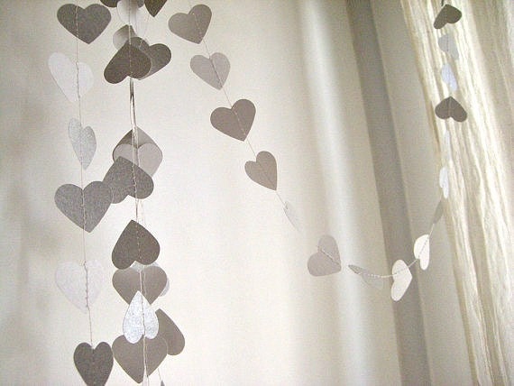 Paper garland, silver metallic hearts-wedding decoration-home decor- kids room decor - nursery decoration-party decor
