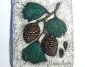 Ceramic Pine Cone Stepping Stone -8 inches, hand painted decorative stepping stone for garden or wall hanging