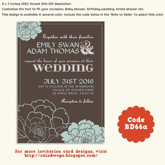 Printable Floral Wedding Invitation or Customize for Bridal Shower, Baby Shower, Birthday Party, Sweet 16
