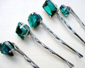 Rhinestone Bobby Pins, Hair Clip. Gem Hair Pins, Emerald Green Women Hair Accessories, Silver Hairpins