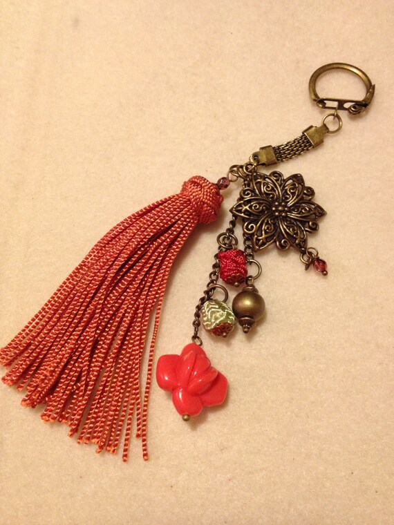 bag Jewel  / key ring moroccan style orange tassel