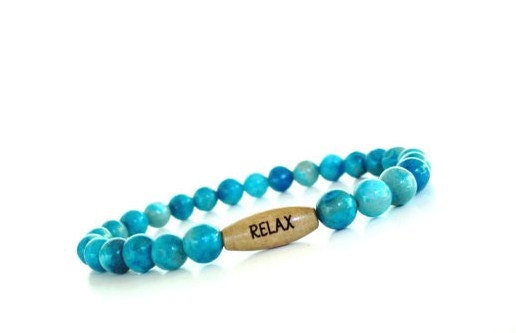 Relax Mala Bracelet Yoga Jewelry Beaded Stretch Spiritual Healing Blue Protection Agate Unique Gift For Her Under 20 Item Z74