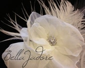 Bridal feathered fascinator in ivory with vintage Swarovski