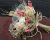 Rustic Wedding Flower Girl Bouquet,Country Chic Wedding, Dried Flower Bouquet, Blush Peony Bouquet with Sola Flowers Wheat and Wild Flowers