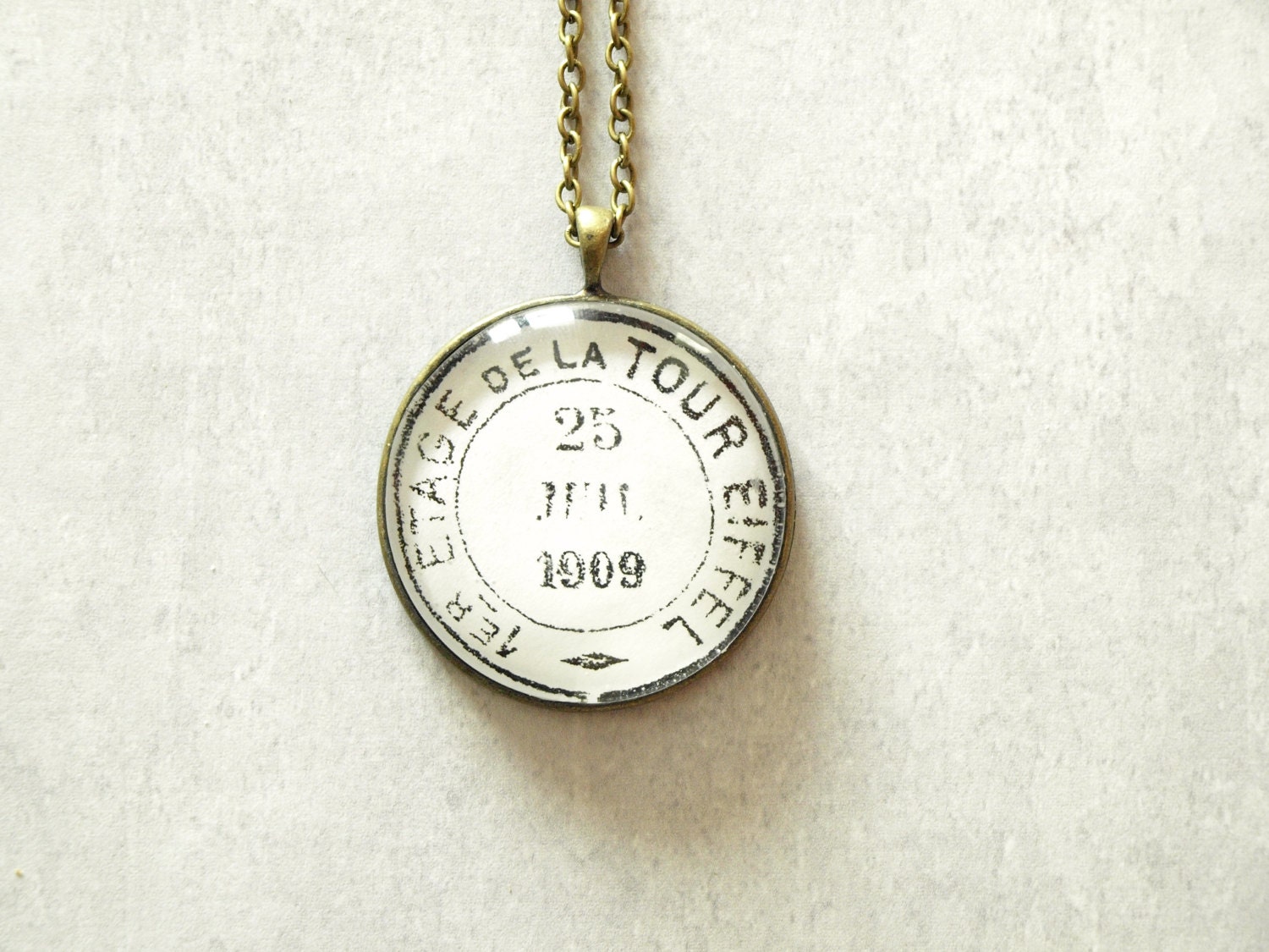 Paris post stamp pendant  - French jewelry - De la Tour Eiffel pendant necklace - Retro Paris pendant - Glass dome cabochon pendant
