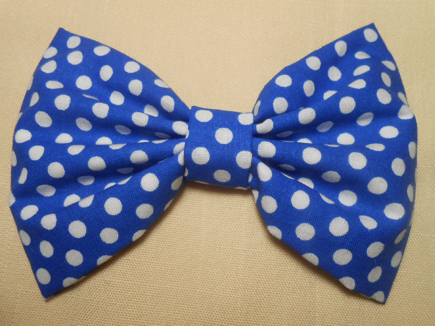 Blue /Medium White Dotted Hair Bow, Girls Hairbow