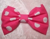 Pink / Big Polka Dots Hair Bow, Girls Hair Bow, Fabric Hair Bow