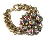 Vintage Hand Painted Neon ID Bracelet gold chunky chain