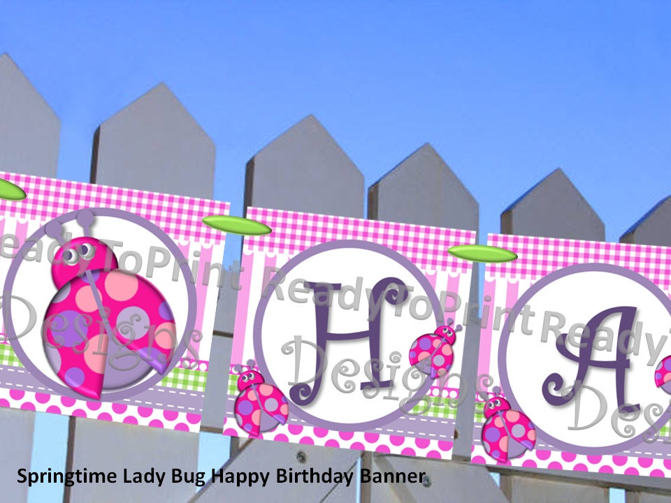 Happy Birthday Banner - Pink LadyBug - DIY Printable Party Decorations Il_170x135