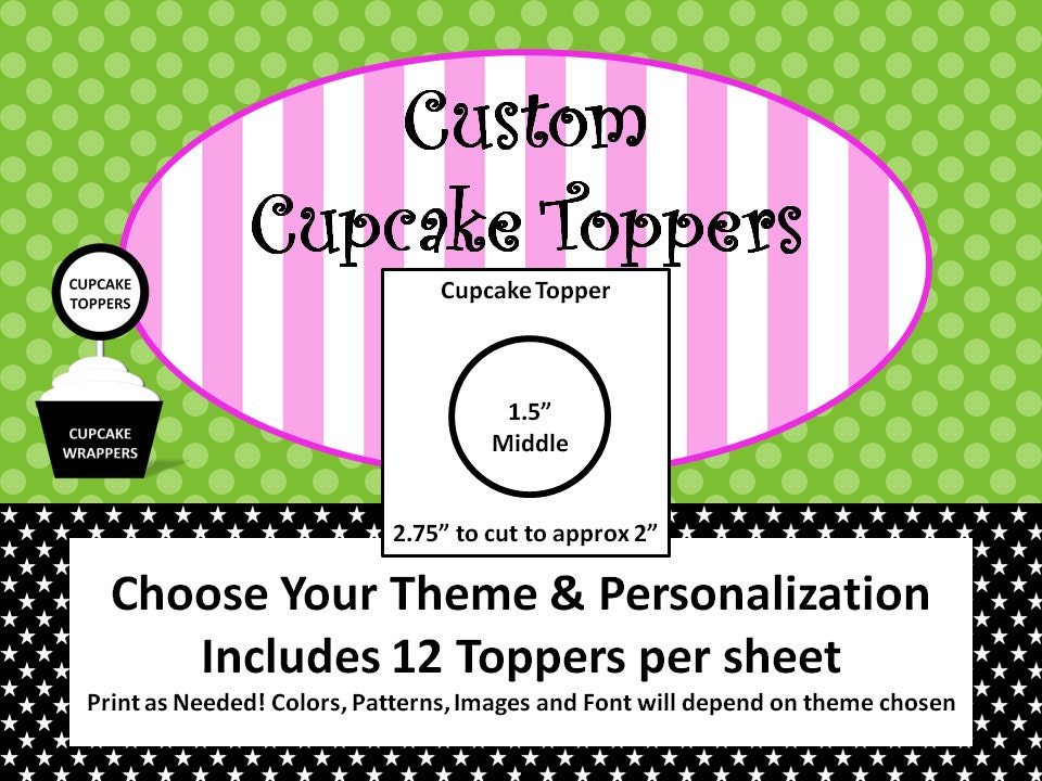 Custom Cupcake Toppers - Customized with the colors and theme of your choice - Personalized - Custom DIY Printable Party Decorations Il_170x135