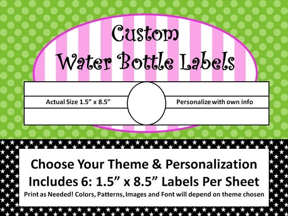 Custom Water Bottle Labels - Choose Your Theme - Personalized With Name - Custom DIY Printable Party Decorations Il_570xn