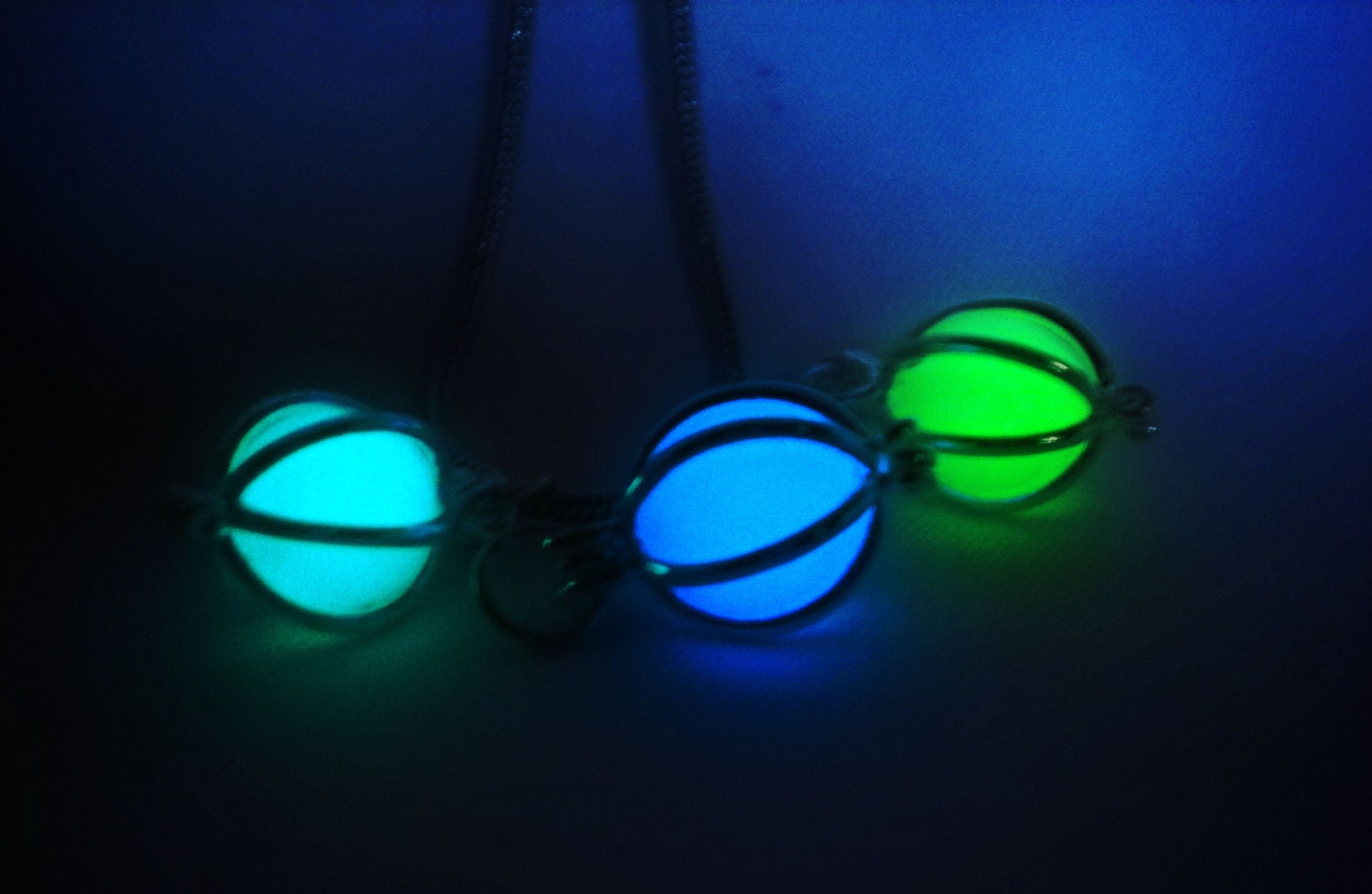 Glow in the Dark - Glow in the Dark Materia - Glowing Cage - Silver Locket - Glow Necklace - Aqua Glow - Locket Necklace