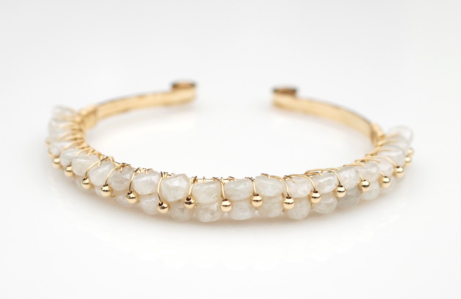 White Sapphire Bracelet, Gold Bangle Bracelet, Bridal Jewelry, Sapphire Bracelet