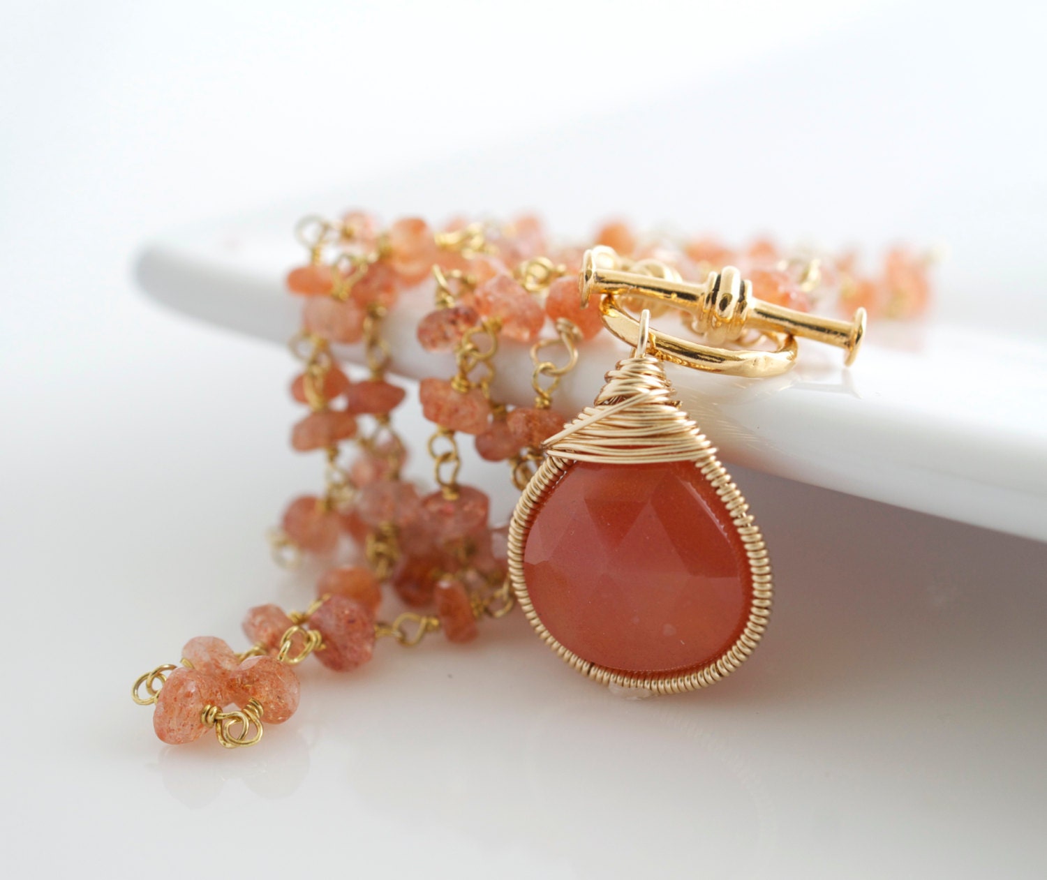 Orange Chalcedony Necklace, Chalcedony Pendant Necklace, Gemstone Necklace, Orange Necklace, Delicate Necklace, Bridal Jewelry