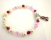Pink Breast Cancer Bracelet, Cancer Awareness Bracelet, Cancer Jewelry, Pink Ribbon Bracelet, Women's Jewelry, Gifts for Her
