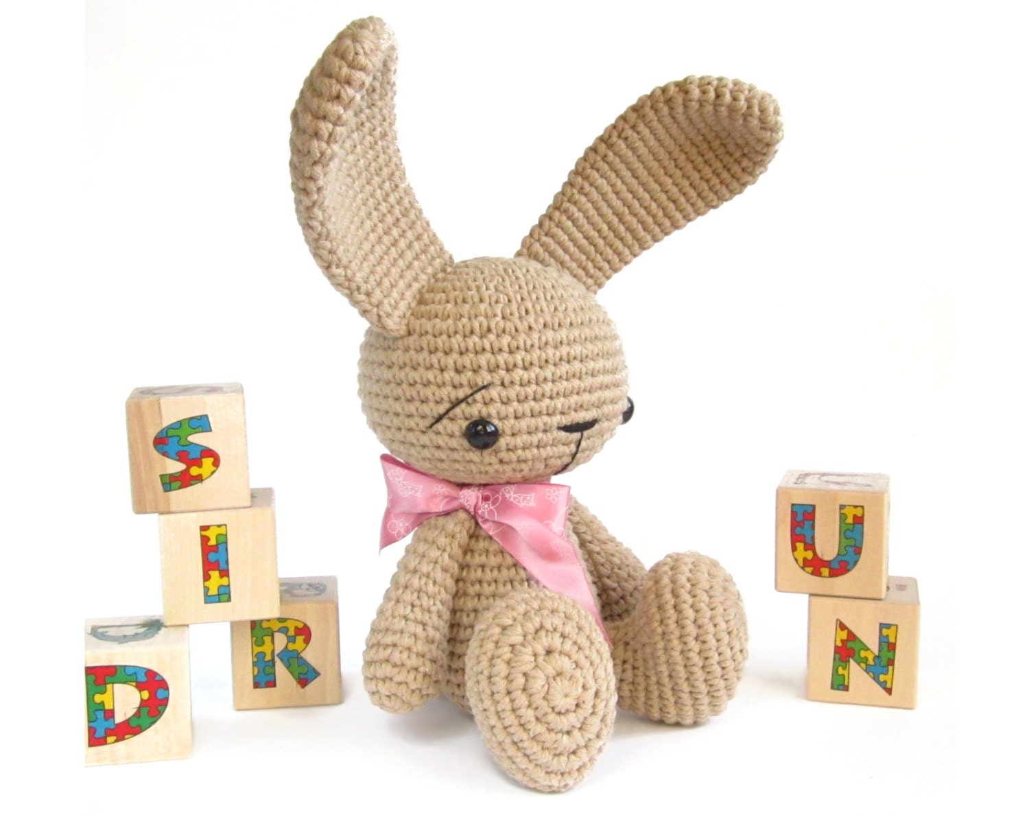 Crochet soft toy - Bunny rabbit with straight ears - Amigurumi stuffed toy - Cotton and acrylic blend - Beige / Camel / Sand - MADE TO ORDER