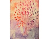 Colorful tree, original abstract watercolor painting, home decor