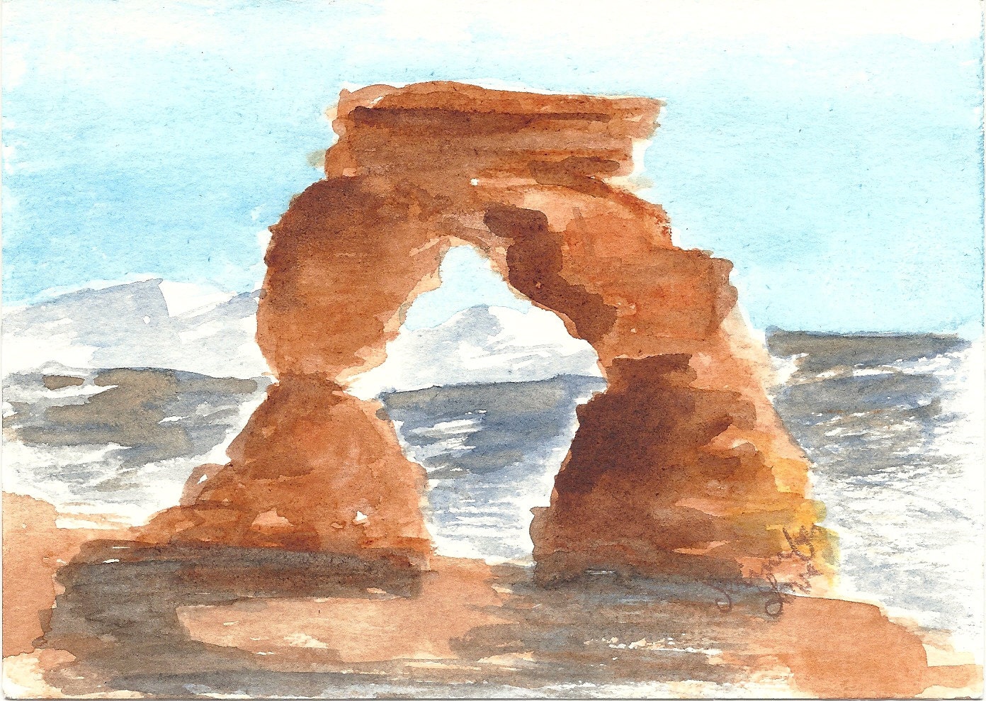 Original Watercolor - Delicate Arch landscape Matted art Painting Jennifer Love Artwork OOAK SFA EBSQ