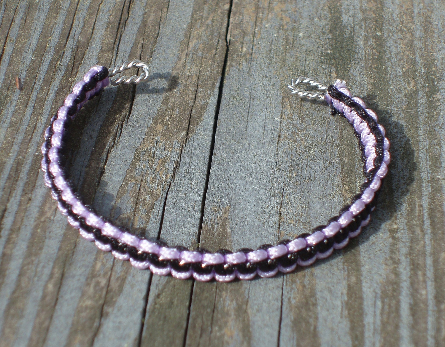 Lavendar and Black Macrame Cuff Bracelet