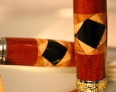 Wood pen with Escher spiral in 22k gold and rhodium setting